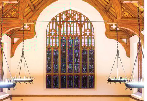 Stained glass window in Brittain Dining Hall